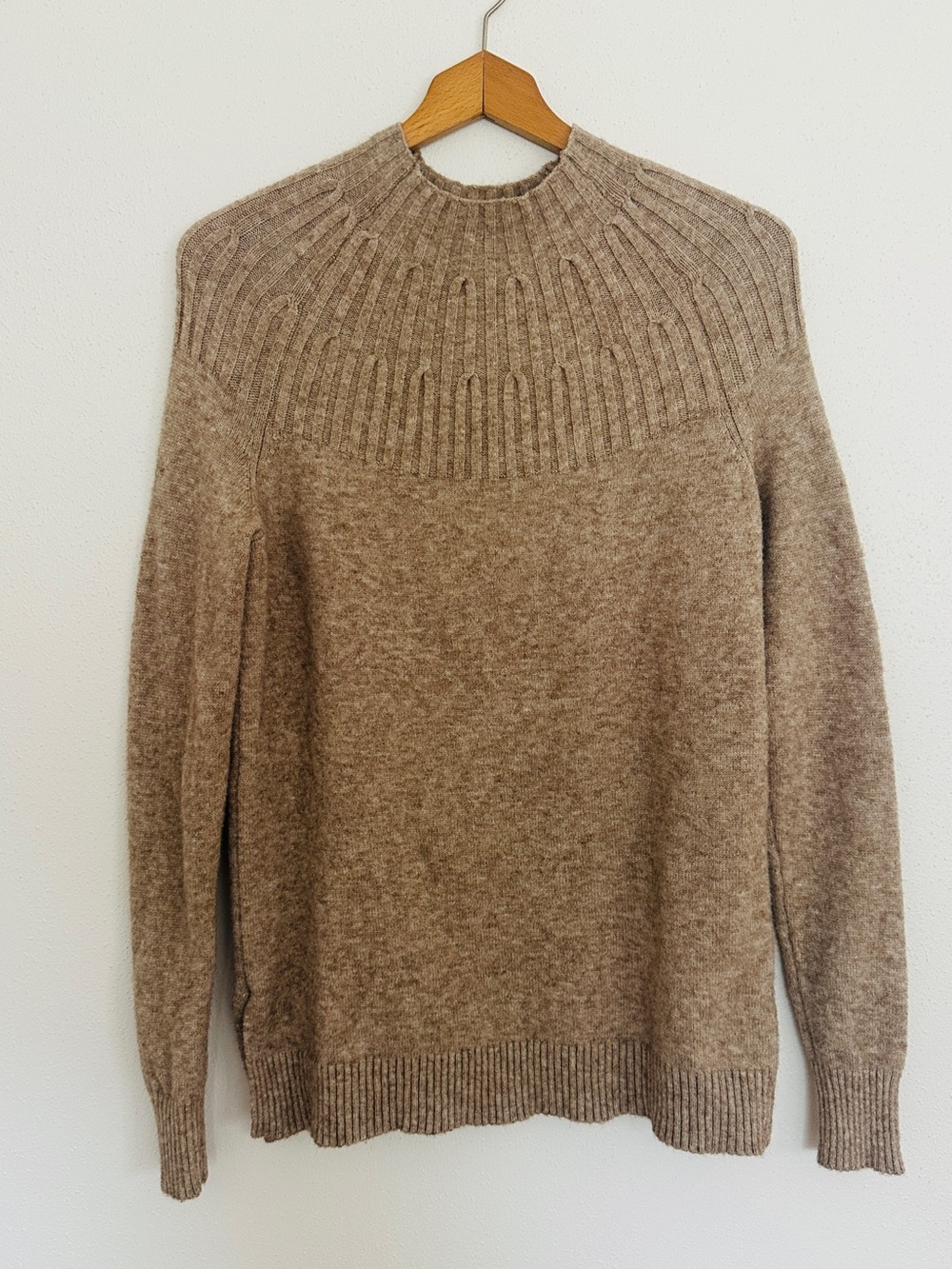 Anthropologie Taupe Knit Mock Neck Sweater Ribbed Yoke XS